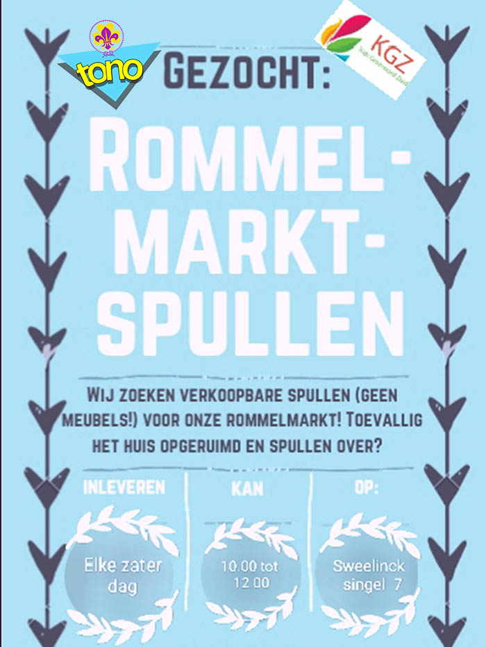 Op 23 juni 2018 houden Kids Groenoord Zuid en de Scouting Tono-groep een rommelmarkt. De opbrengst gaat naar de Scouting Tono-groep voor huisvesting nadat een brand hun groepshuis vernietigde.
