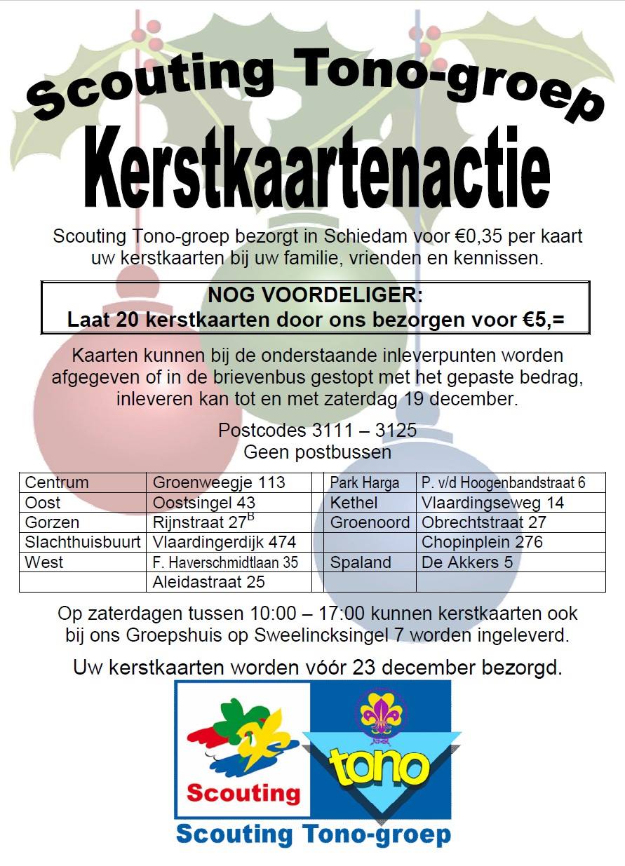 Laat uw kerstkaarten bezorgen door de Scouting Tono-groep
