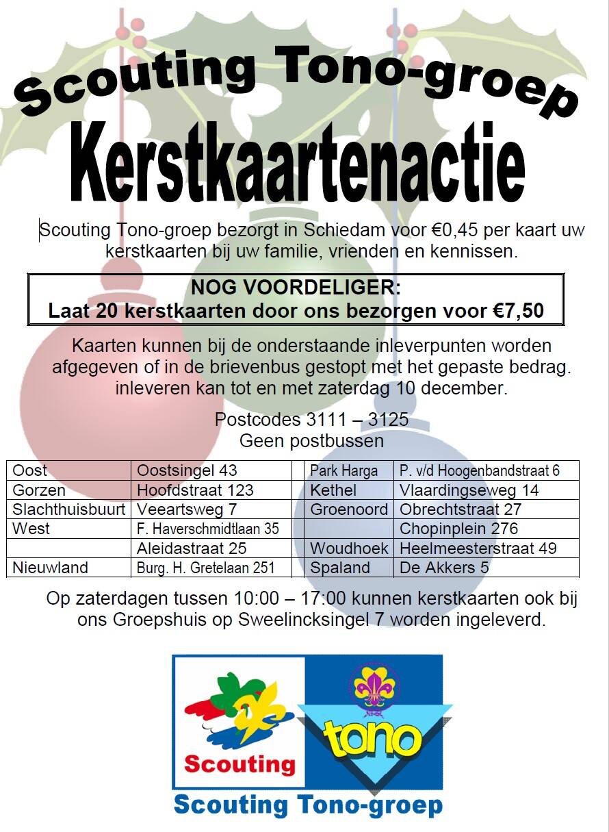 Laat uw kerstkaarten bezorgen door de Scouting Tono-groep