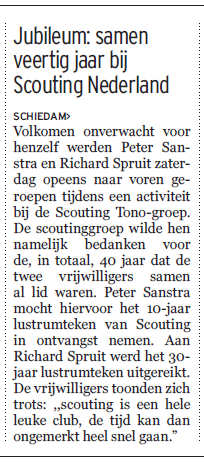 Het artikel op de voorpagina van Maasstad Weekbladen, editie Schiedam