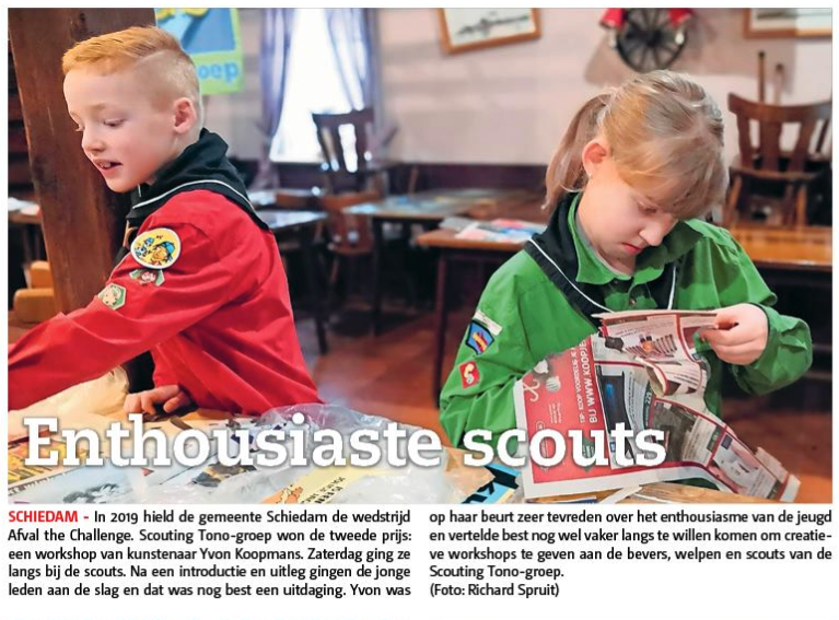 Kunstenares Yvon Koopmans kwam langs om een kunstworkshop rond afval te geven