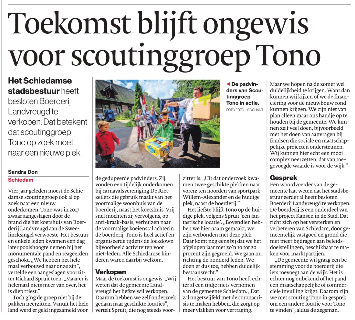 Een achtergrondartikel over de verkoop van Boerderij Landvreugd in het Algemeen Dagblad van 7 juni 2021