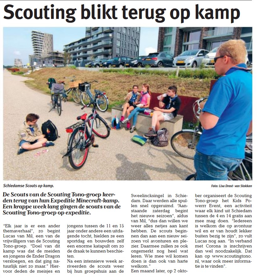 De scouts van de Scouting Tono-groep keerden terug van hun Expeditie Minecraft-kamp. een krappe week lang gingen de scouts van de Scouting Tono-groep Schiedam / Vlaardingen op expeditie.