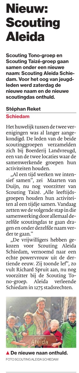 Nieuw: Scouting Aleida in het Algmeen Dagblad / Rotterdams Dagblad van 11 september 2024, pag 7